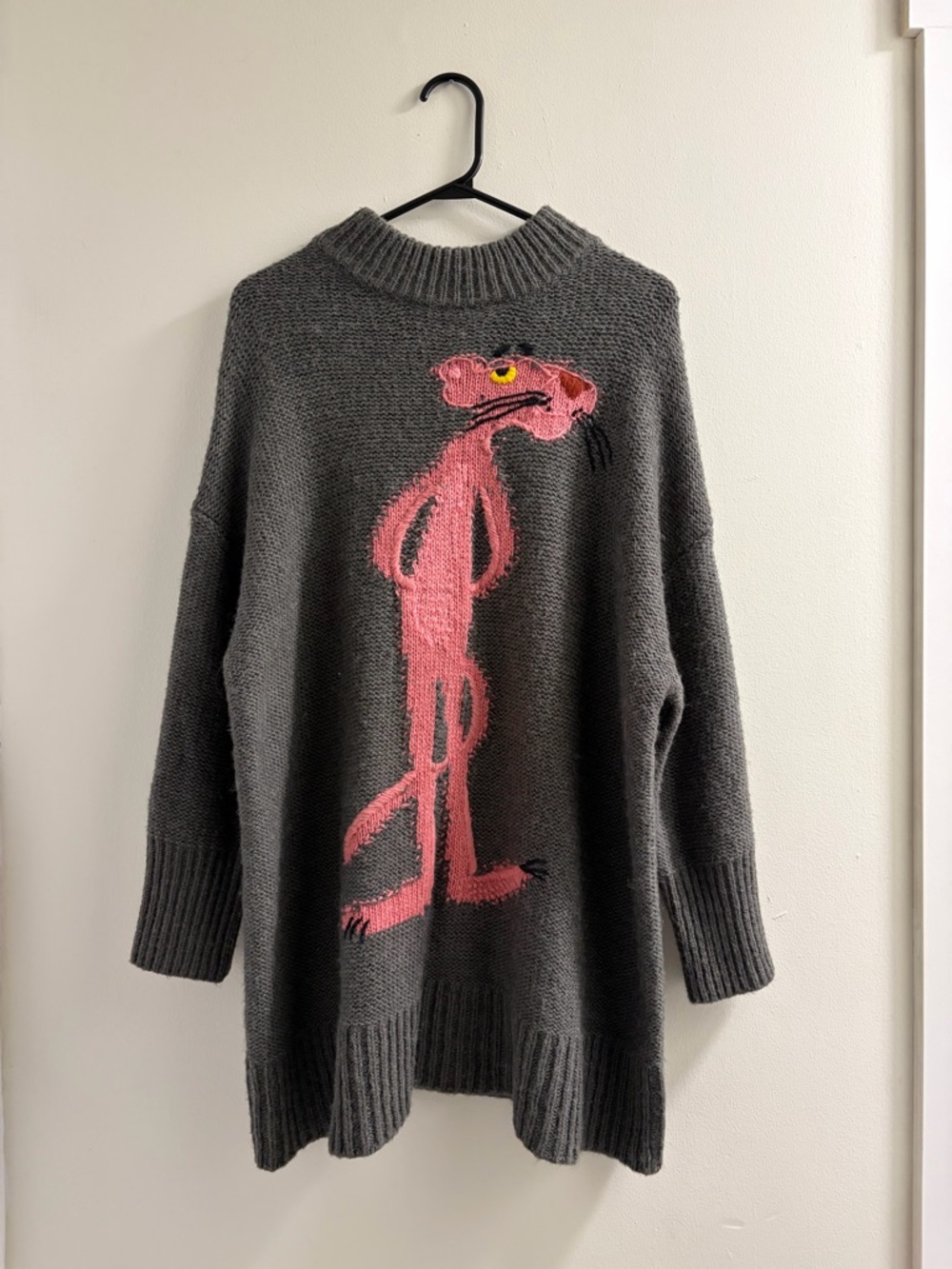Zara Gray Sweater with Pink Panther Graphic - Women Cowl/Turtleneck